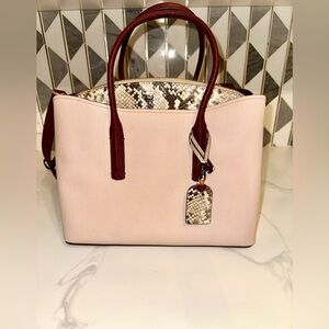 Kate Spade Margaux Pink Pebbled Leather Satchel Snake Trim Top Handle Crossbody